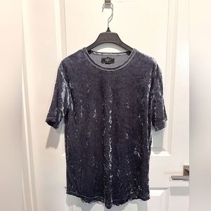 Forever21- Mens M- Dusty Navy Blue Crew neck- Short Sleeve-Faux Velvet